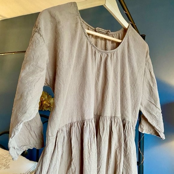 100 Cotton French Peasant Cottagecore Tan Dress - Picture 6 of 11